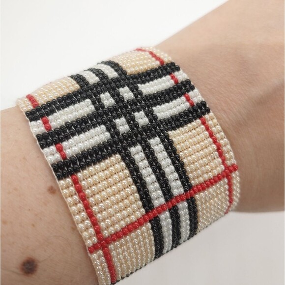 Loom Beaded Bracelets Pearl Plaid - Picture 1 of 4